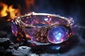 Magic ring made of precious metal with a large gemstone close-up, AI Generated