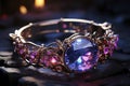 Magic ring made of precious metal with a large gemstone close-up, AI Generated