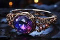 Magic ring made of precious metal with a large gemstone close-up, AI Generated