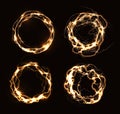 Magic rings, abstract electric circles, golden round frames, luminous circular lightning