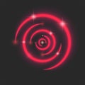 Magic ripples red neon circle with sparks and glowing particles, glittering rings miracle vector illustration