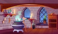 Magic room interior with cartoon witch stuff.