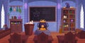 Magic room interior. Mystery library wizards school, sorceress house witch alchemy laboratory cartoon fairy study