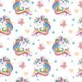 Magic seamless pattern with unicorn, butterflies, stars white vector