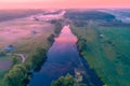 Magic serene sunrise over the lake. Misty early morning Royalty Free Stock Photo