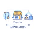 Magic shop concept icon. Witchcraft accessories sale idea thin line illustration. Mystic souvenirs. Wizard wand