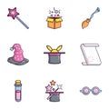 Magic show icons set, flat style Royalty Free Stock Photo