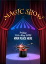 Magic Show poster design template. Illusion magical vector background. Theater magician flyer with hat trick Royalty Free Stock Photo