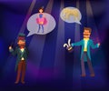 Magic show vector illustration. Magician conjured rabbit out of magical hat. Illusionist performing tricks with girl on Royalty Free Stock Photo