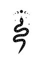 Magic snake in boho style with moon. Mystical symbol in a trendy minimalist style. Esoteric vector illustration Royalty Free Stock Photo