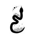 Magic snake in boho style with moon. Mystical symbol in a trendy minimalist style. Esoteric vector illustration Royalty Free Stock Photo