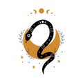 Magic snake in boho style with moon. Mystical symbol in a trendy minimalist style. Esoteric vector illustration Royalty Free Stock Photo
