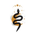 Magic snake in boho style with moon. Mystical symbol in a trendy minimalist style. Esoteric vector illustration Royalty Free Stock Photo