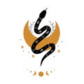 Magic snake in boho style with moon. Mystical symbol in a trendy minimalist style. Esoteric vector illustration Royalty Free Stock Photo