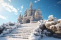 Magic snowy frozen castle. Generate ai