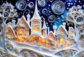 Magic snowy winterland with fairy houses and fantasy winter landscape Royalty Free Stock Photo