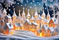 Magic snowy winterland with fairy houses and fantasy winter landscape Royalty Free Stock Photo