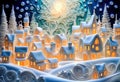 Magic snowy winterland with fairy houses and fantasy winter landscape Royalty Free Stock Photo