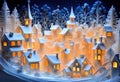 Magic snowy winterland with fairy houses and fantasy winter landscape