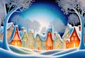 Magic snowy winterland with fairy houses and fantasy winter landscape Royalty Free Stock Photo