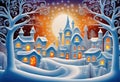 Magic snowy winterland with fairy houses and fantasy winter landscape Royalty Free Stock Photo