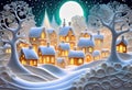 Magic snowy winterland with fairy houses and fantasy winter landscape