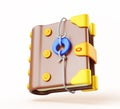 Magic spell book 3d render icon. Fantasy alchemy grimoires, closed wizard or witch diary. Mystery book with leather