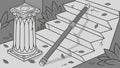 Magic staff on ancient steps with column, mystic ruin, vector design Generative AI Royalty Free Stock Photo