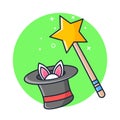 Magic Stick, Hat with Rabbit Premium Vector