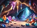 magic stone cave with glowing lights and glowing crystals in crystal cave Royalty Free Stock Photo