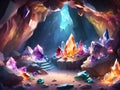 magic stone cave with glowing lights and glowing crystals in crystal cave Royalty Free Stock Photo