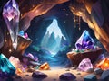 magic stone cave with glowing lights and glowing crystals in crystal cave Royalty Free Stock Photo