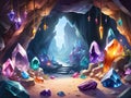 magic stone cave with glowing lights and glowing crystals in crystal cave Royalty Free Stock Photo