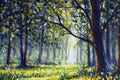 In the magic sun forest acrylic painting sunny park forest