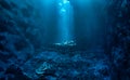 Magic sunbeam of light inside a cave