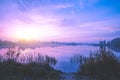 Magic sunrise over the lake. Misty early morning Royalty Free Stock Photo