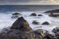 Magic sunrise at Punta de Silva with waves hitting the rocks Royalty Free Stock Photo