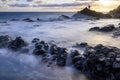 Magic sunrise at Punta de Silva with waves hitting the rocks Royalty Free Stock Photo