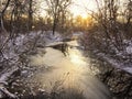 Magic sunset on a frozen river Royalty Free Stock Photo