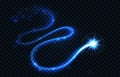 Magic swirl light glow effect of flying blue neon star comet, abstract curve shiny line Royalty Free Stock Photo