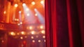 The magic of the theater captured in a single image. red velvet curtain, stage lights, and anticipation. perfect for Royalty Free Stock Photo