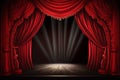 Magic theater stage red curtains Show Spotlight Generative AI Royalty Free Stock Photo