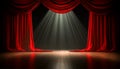 Magic Theater Stage with Red Curtains and Show Spotlight on Floor - Generative Ai Royalty Free Stock Photo