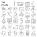 Magic thin line SIGNED icon set, fantasy symbols collection, vector sketches, logo illustrations, wizard signs linear