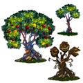 Magic tree with apples and lemons and three-headed monster Royalty Free Stock Photo