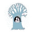 Magic Tree and cute rabbits. Vector illustration. Royalty Free Stock Photo