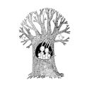 Magic Tree and cute rabbits. Vector illustration.