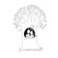 Magic Tree and cute rabbits. Vector illustration. Royalty Free Stock Photo