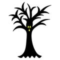 Magic tree. Silhouette. Surprised facial expression. Oak with crooked branches. Vector illustration. Isolated white background. Royalty Free Stock Photo