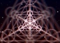 Magic triangle symbol spreads the shiny mystic energy in spiritual space